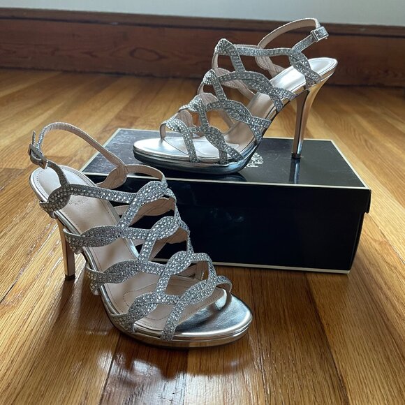 I Miller Shoes - I Miller Rosica Heels - Silver with Rhinestone Womens Size 8